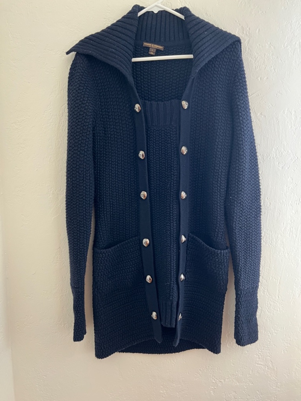 Citizens Of Humanity Navy Hooded Button-Front Sweater Coat Large